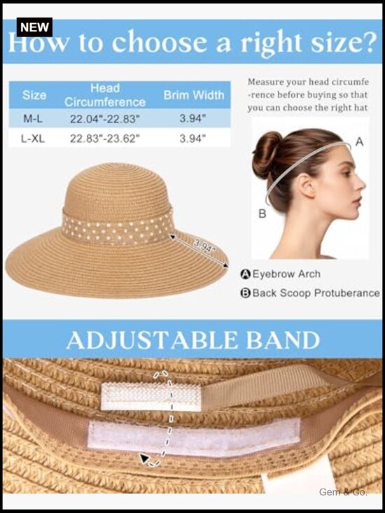 Wide Brim Straw Derby Sun Hat UPF 50+ Packable Floppy Beach Hat Adjustable main image 4